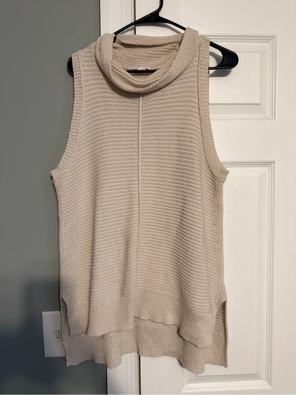 Tribal Sleeveless Cowl Neck Knit Top - Beige
